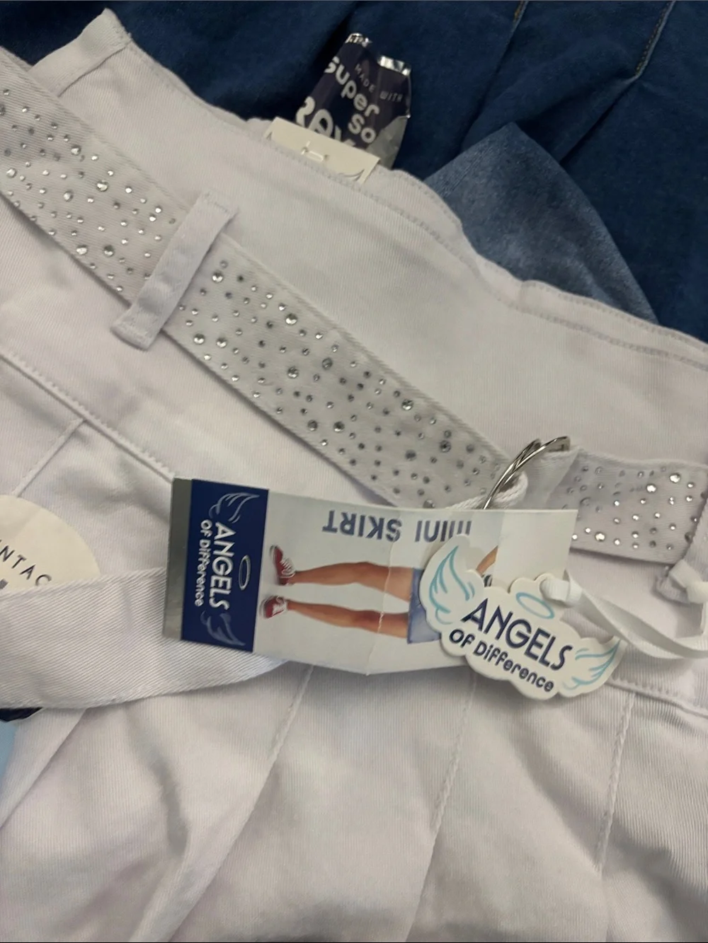 Angels Blue and White Girls Denim & Cotton Skirt and Shorts Set